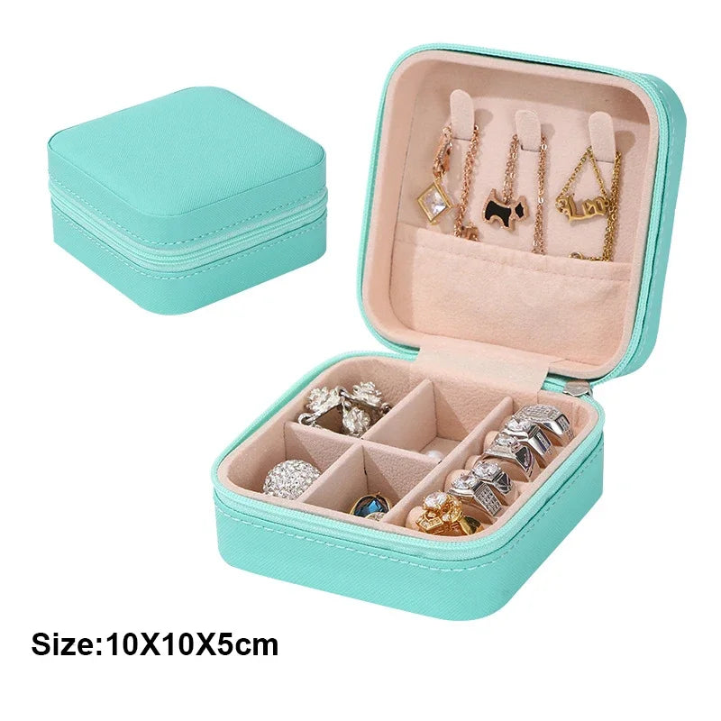 Portable Mini Jewelry Storage Box Travel Organizer Jewelry Case Leather Storage Earrings Necklace Ring Jewelry Organizer Display